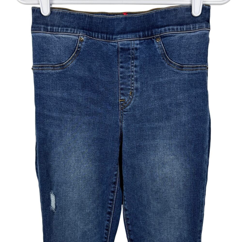 Women's Spanx Distressed Denim Ankle Skinny Raw Hem Stretch Pull On Legging sz M - Picture 2 of 9